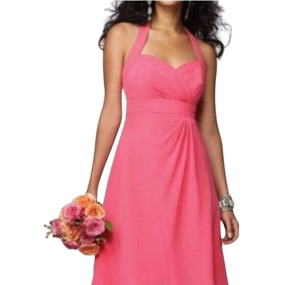 Alfred Angelo Pink Halter Bridesmaid Dress Sweetheart‎ Neckline Knee Length Size - Picture 1 of 5